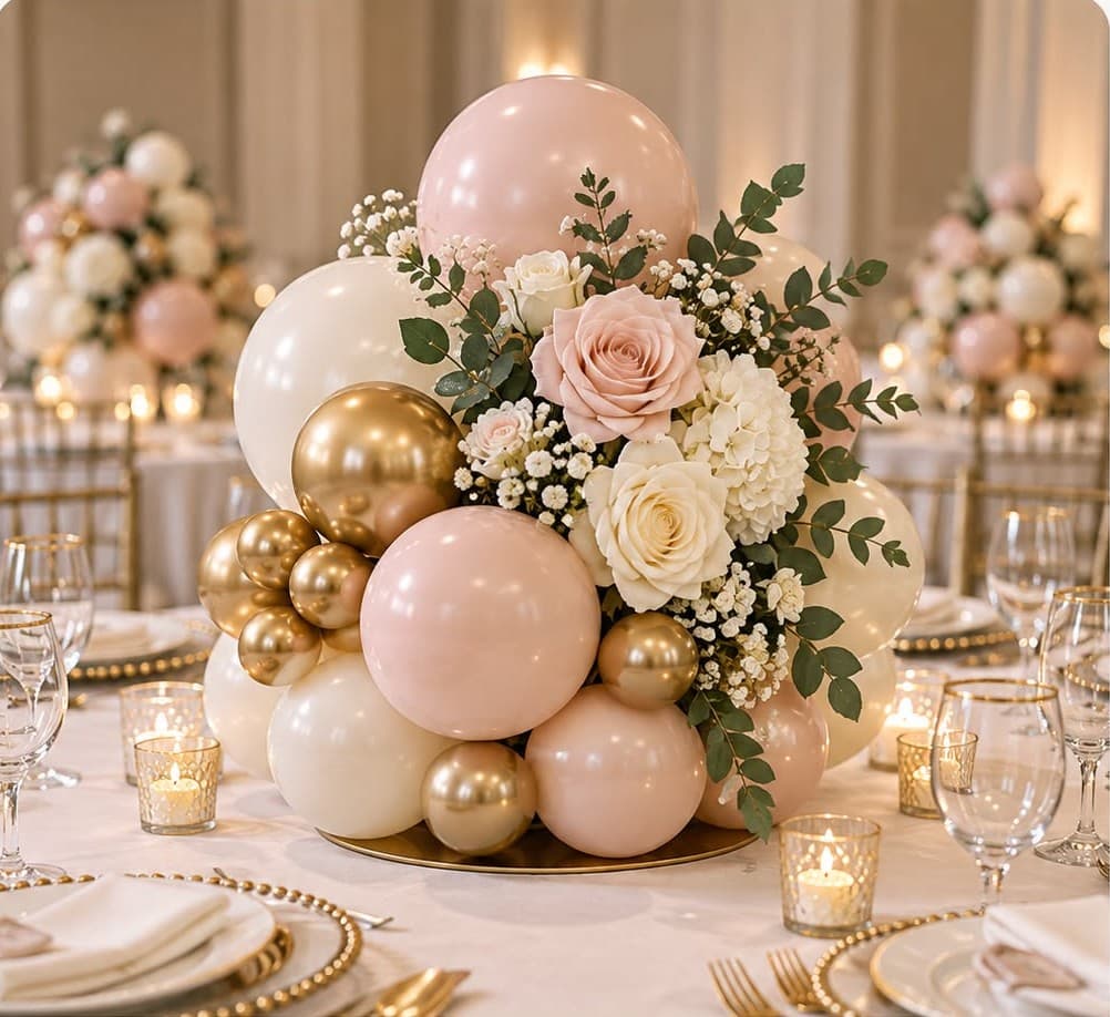 Balloon and floral table centerpiece