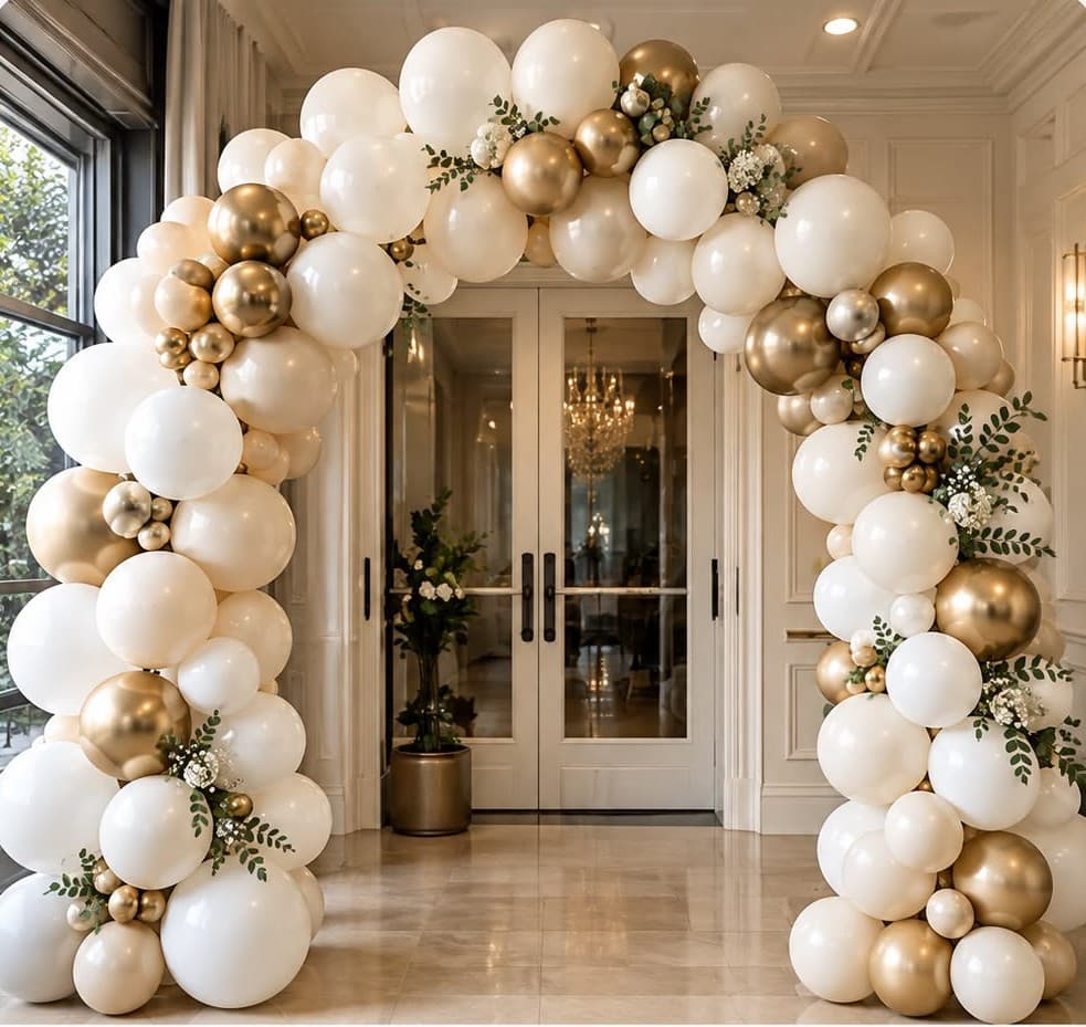 Gold and cream balloon arch