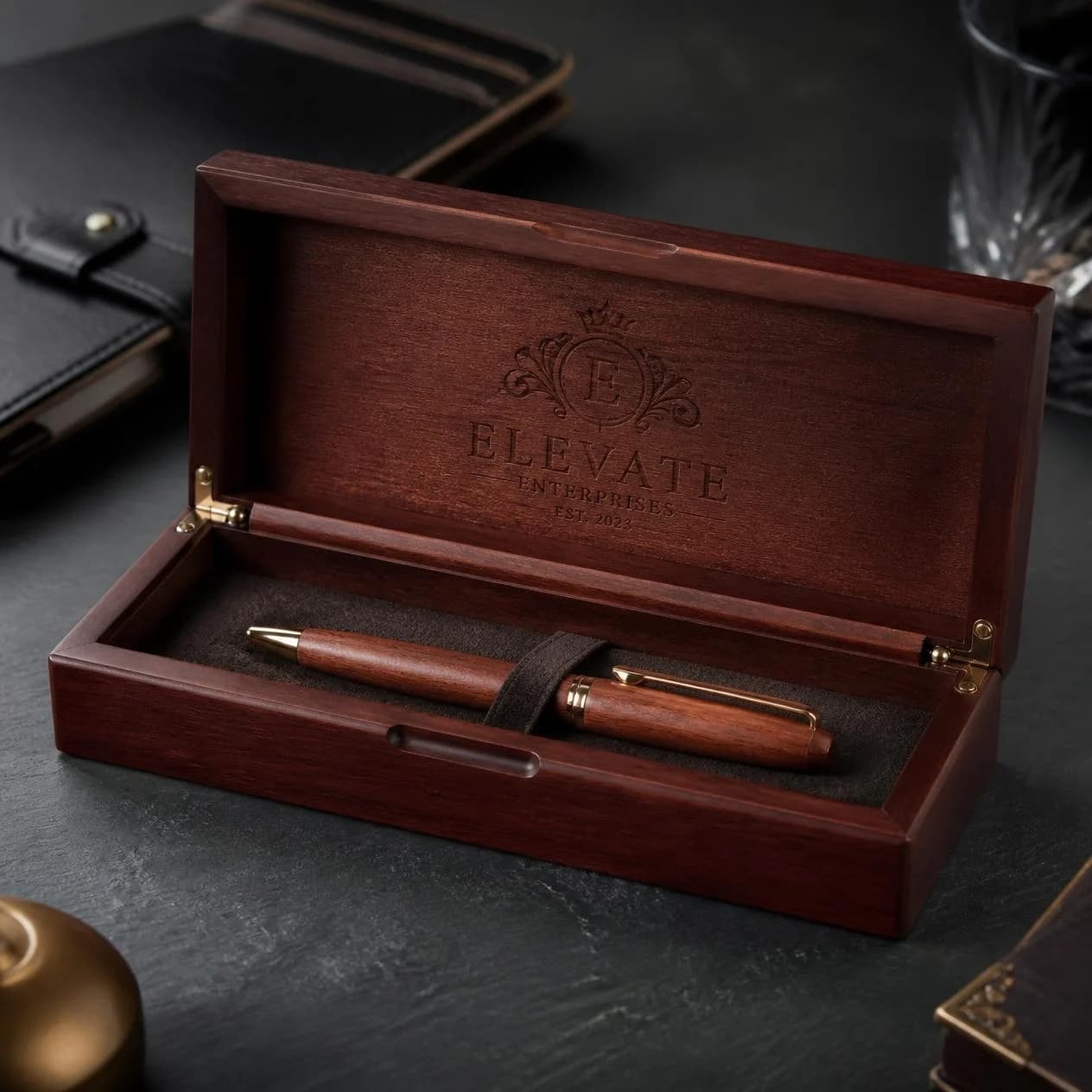 Custom Engraved Pen & Wooden Box Set